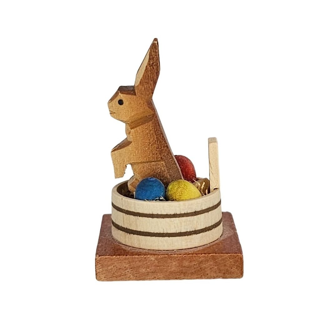 Vintage Erzgebirge Emil Helbig Easter Bunny Egg Nest Wood Carved Miniature